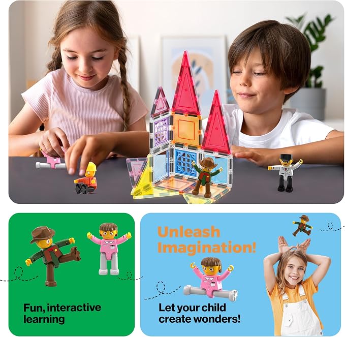 PicassoTiles Profession Character Action Figures Toddler Toy Set Pretend Play Magnet Expansion Pack Add-on STEM Construction Building Block Tile PTA02