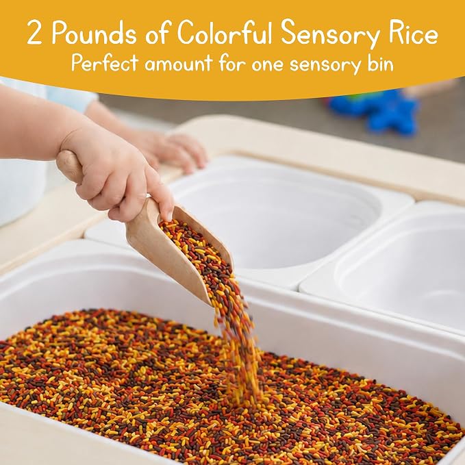 Fall Sensory Play Rice for Kids, 2 lbs – Autumn Sensory Bin Filler for Scooping, Pouring, Sorting & Creative Play – Perfect for Sensory Bins and Tables – Fine Motor Play – Ages 3+