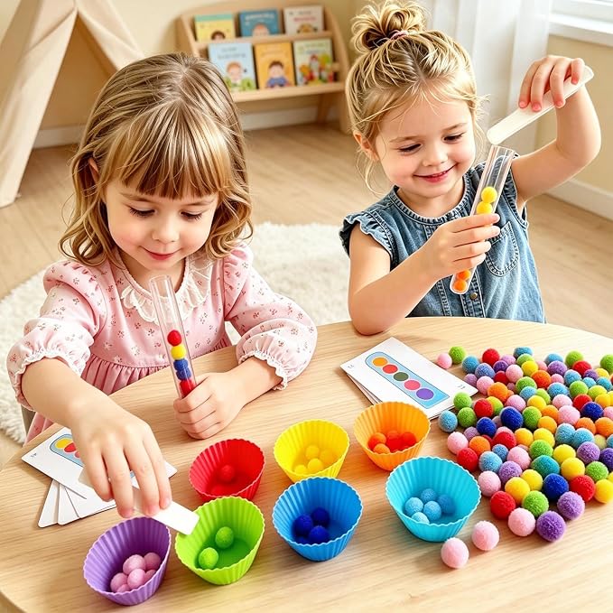 Fine Motor Skills Toys for Toddlers 3-4 Color Sorting Toys Preschool Toy Fine Motor Counting Game Peg Board Bead Game Educational Activities Toy Rainbow Stacking Math Number Learning for 3 4 5 6 7 8