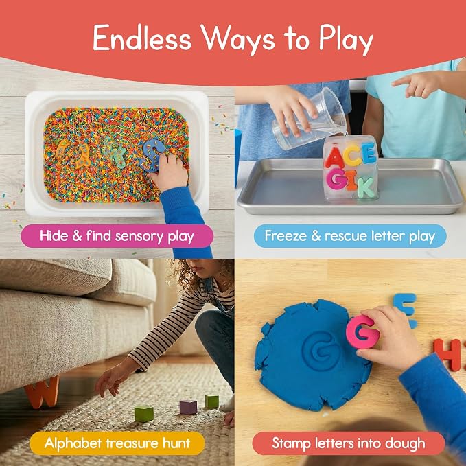 Uppercase Alphabet Puzzle for Kids, Sensory Bin Insert for Sensory Tables, Silicone Letters, Wooden Fine Motor Learning Toy by 7 Days of Play
