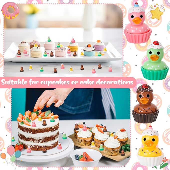 32 Pack Cupcakes Ducks Toy Figures, Novelty Cupcakes Duck | Tiny Ducks to Hide, Birthday Party Favor Gift Decoration (4 Styles)