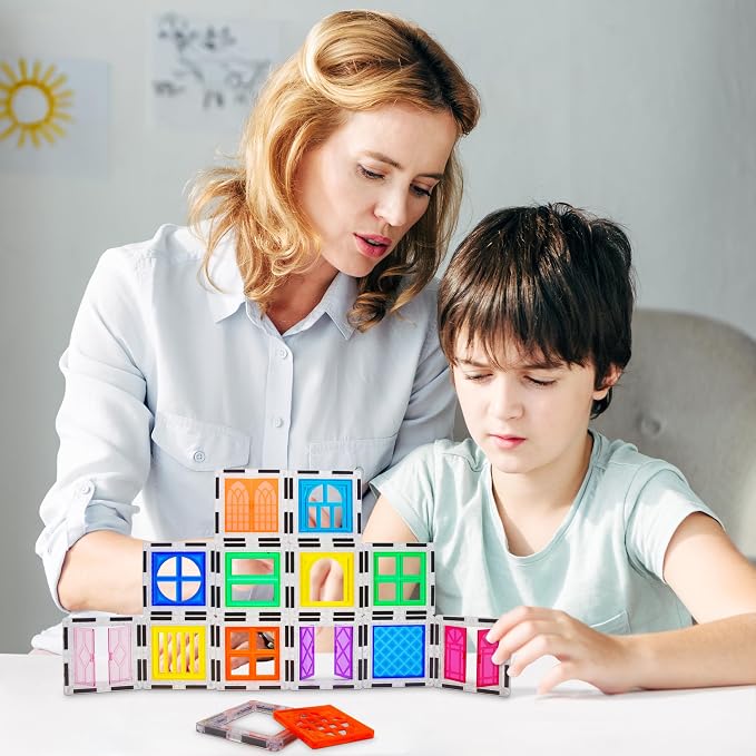 PicassoTiles Window and Door Clip On Magnetic Blocks Magnet Tiles Magnets Building Tile Construction Toy Set STEM Education Toys Learning Kit Stacking Block Playset Boys & Girls Age 3+ PT30