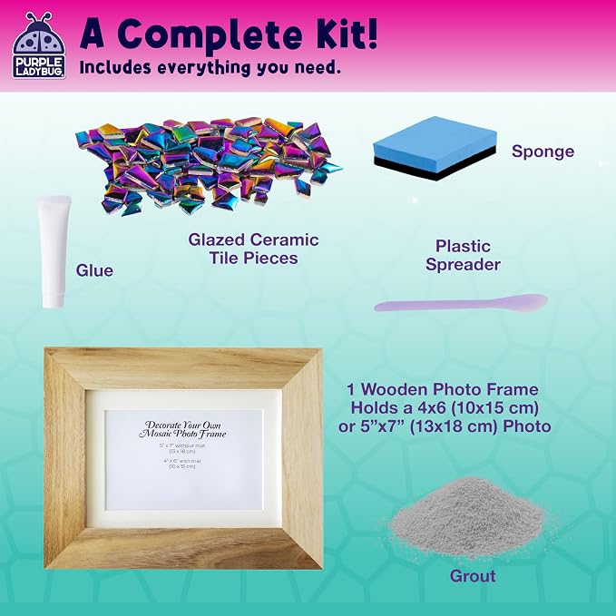 Decorate Your Own Mosaic Picture Frame Craft Kit for Girls Ages 8-12 | Mosaic Tiles, Arts & Crafts for Girls Ages 6-8, Birthday Gift, Creative Learning, Family At Home Activity