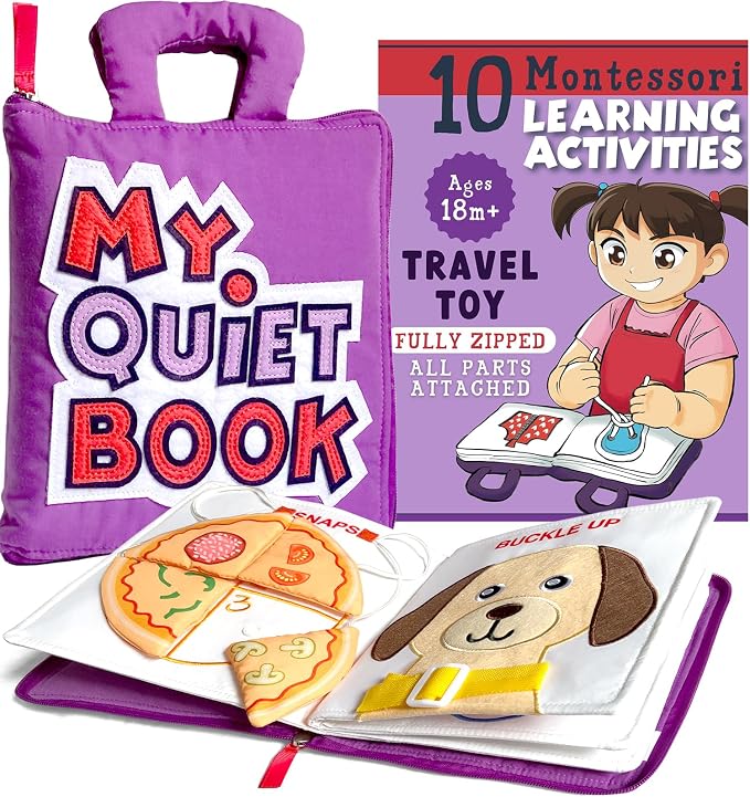 My Quiet Book, Toddler Travel Activity Book, All Parts Attached, Ages 2 3 4 | BAVY Montessori board book, quiet book, car and plane, 10 activities, travel toy for toddlers 2 to 4, birthday gift idea