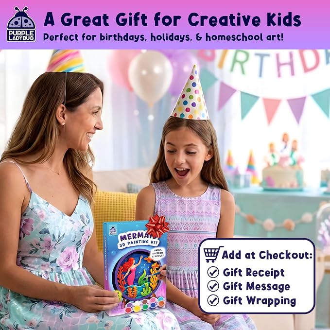 Mermaid 3D Painting Kit - Wooden Painting Crafts for Kids - Craft Kits for Girls Ages 8-12, DIY Crafts Paint Set Art Projects - Arts and Crafts for Girl 6 7 9 11 - Girls Birthday Gifts Age 8-10