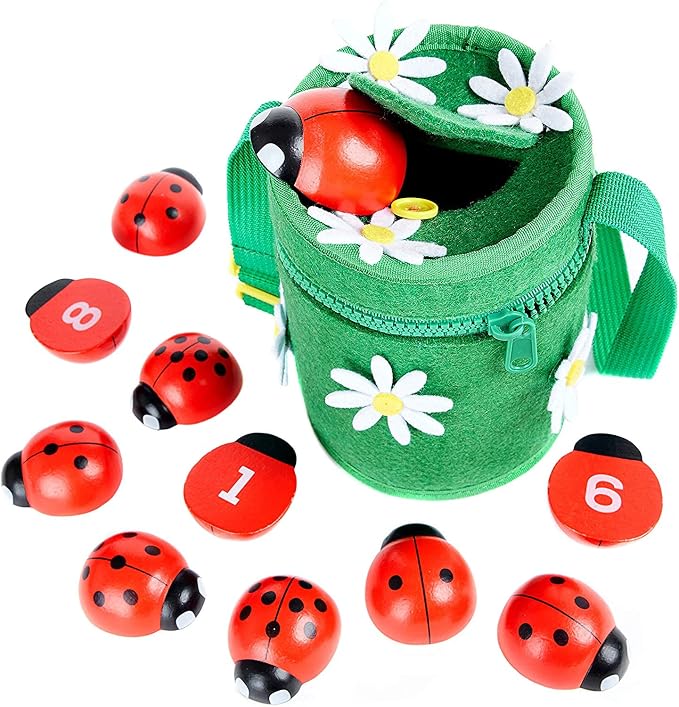 Counting Ladybugs - Montessori Wooden Counting Toy for Girls 3 4 5 Year Old - Ladybug Learning Toys for Toddlers - Preschool Kids Toys for Number Matching, Sorting & Fine Motor Skills - Lady Bug Gifts | Ladybug Learning Toys for Toddlers - Preschool Ki...