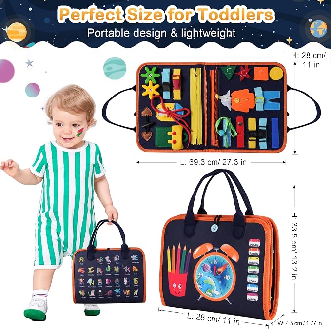 Teefrye Toddlers Busy Board Montessori Toys for Boy Learning Activity Book | Busy Book Travel Toys for Airplane Car, Educational Fine Motor Skills, Birthday Gifts for Boys Toddlers