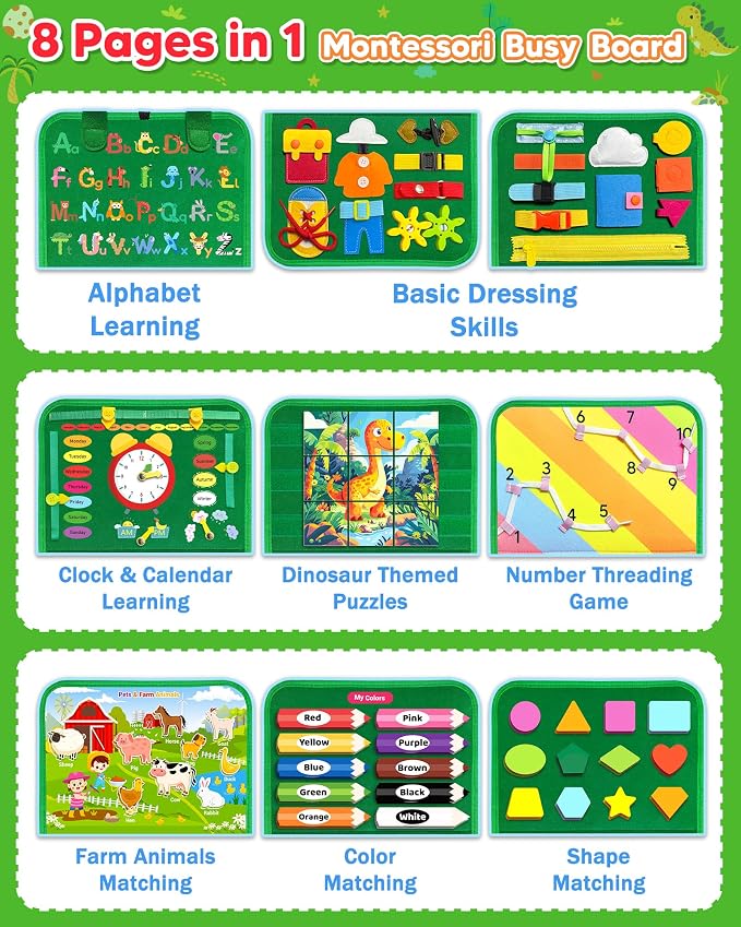Busy Board Montessori Toys for Toddler Boy Birthday Gifts Busy Book | Sensory Toys, Airplane Car Travel Toy, Learning Educational Toys, Activity Book, Toddler Activities, Fine Motor Skills