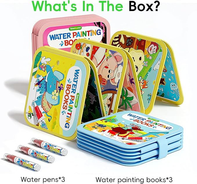 Timetome Water Painting Books for Kids Ages 3-6 | Water Coloring Books with Water Pens, No Mess Travel Toy for Kids to Develop Creativity, Fine Motor Skills and Early Learning