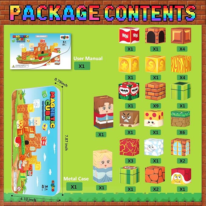 Mini Magnetic Building Blocks Travel Set with Case, 45pcs Travel Toys | STEM Educational Sensory Toys, Travel Size Magnetic Blocks for Kids Ages 3-5 Boys Girls, Learning Gift for Boys Girls
