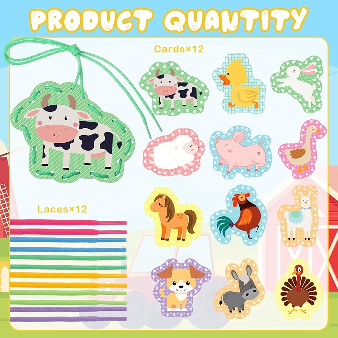 Chivao Lacing Cards for Toddlers Kids, 12 Pcs Sewing Kit Preschool Learning Activities for Kids Travel Craft Set Manipulatives for Preschoolers Homeschool Developing Imagination Skills