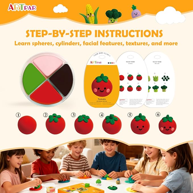 ARTPAR Air Dry Clay Kit for Kids - 12 Vegetable Modeling Magic Clay Set | Soft & Non-Sticky with Tools & Tutorials, DIY Classroom Art Activities,School Crafts & Party Favors Birthday Festive Gifts