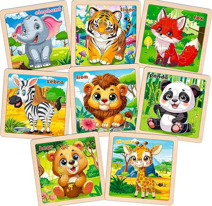 Wooden Animals Puzzles for Toddlers, 8 Pack 9 PCS Jigsaw Puzzles for Kids | Wooden Puzzles for Toddlers 3-5, Animal Puzzles for Kids 3-5, Preschool Puzzles Learning Educational Sets Toys
