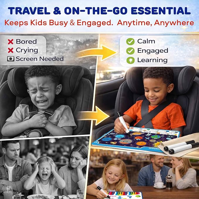 Busy Book for Toddlers 3-5 - Reusable Dry Erase Workbooks for Kids 4-6 | Adventure Search and Find Activity Pad - Toddler Workbook with Markers for Travel and Quiet Time