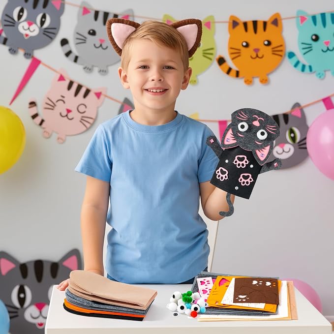 WATINC Hand Puppet Making Kit, Felt Sock Puppet Toys for Kids (Cat A) | 6 Styles, Make Your Own Storytelling & Role Play Crafts, Creative Group Activity, Party Favors & Gifts for Kids Ages 4-8