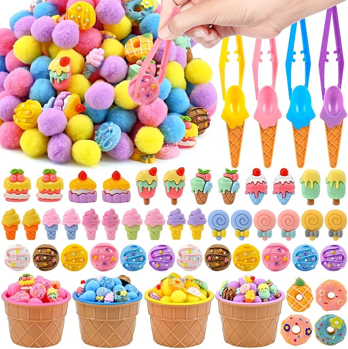 156 Pcs Ice Cream Sensory Bin Items Summer Counting Sorting Sensory Bin Filler Fine Motor Ice Cream Lollipop Donut Counts for Summer Counting Sorting