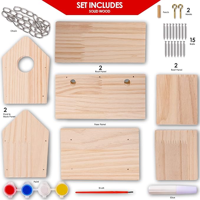 Hapinest Wooden Bird Houses to Paint and Build, Birdhouse Kit for Kids, Wood Painting Building Projects Fun Activities Arts and Crafts for Kids Ages 6-8 Girls Boys, DIY Bird House Kit 5-12 Years & Up