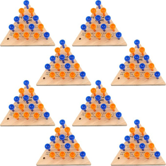 8 Packs Wooden Triangle Peg Games Family Wooden Board Game Learning Puzzles Strategy Toy for Travel Gathering Teens Adult