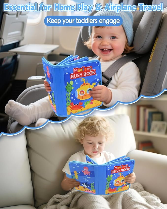 Ocean Busy Board for Toddlers 1-3 - Montessori Learning Toy with Sea Animals & Life Skills, Travel Book for 1 2 3 Year Old Boys Girls, Educational Toddler Toy for Car & Airplane Travel