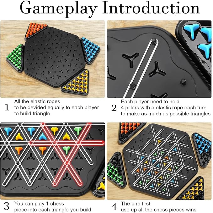 Chess Game, 2 to 4 Players Chain Chess Desktop Puzzle Interactive Game for Kids, Rubber Band Board Game for Family Funand Strategy Play