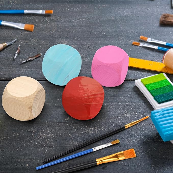 20 Pcs Blank Wooden Dice, 2 inch Unfinished Square Blocks, Blank 6 Sided Wood Cubes with Rounded Corners for Building Blocks, DIY Craft Projects, Party Supplies