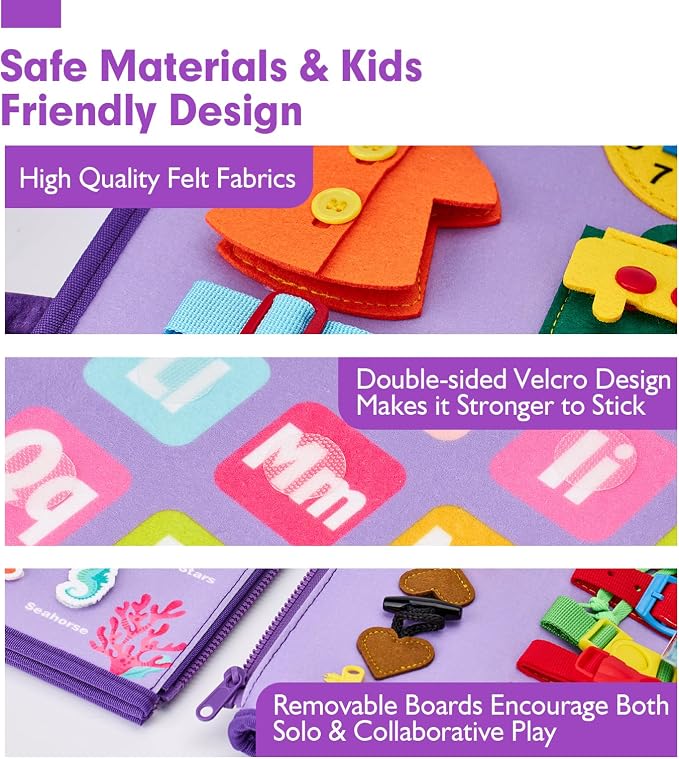 hahaland Busy Board Montessori Toys 3 Year Old Girl Gifts 3rd Bithday Idea | 8 in 1 Preschool Learning Activities - Educational Toys Little Girls Age 3 Travel Busy Book for Airplane Car Rides
