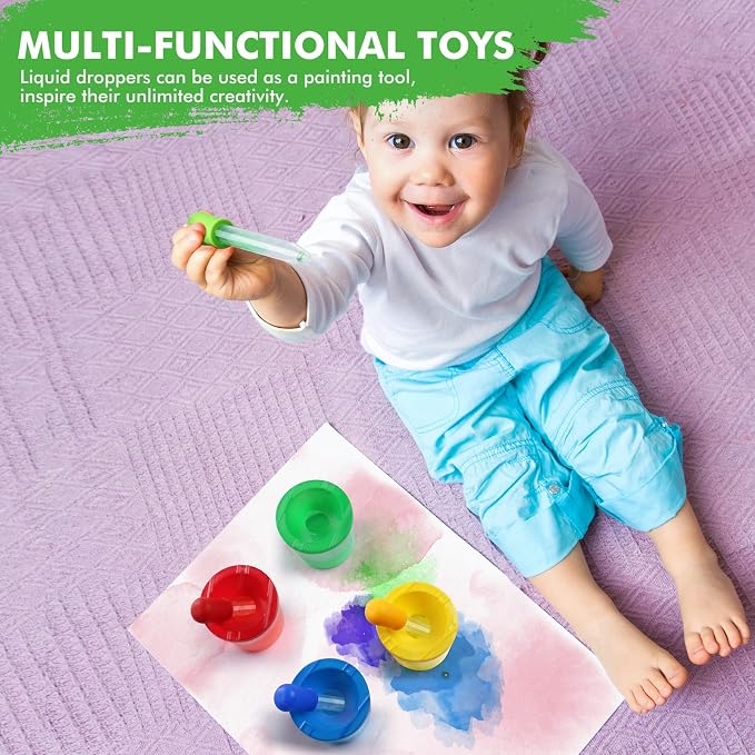 Color Science Test Tubes Droppers for Kids Liquids Pipettes Dropper | Droppers for Liquids Pipettes for Kids Plastic Pipettes Test Tubes with Caps Science Kits Science Experiments for Kids 4-6