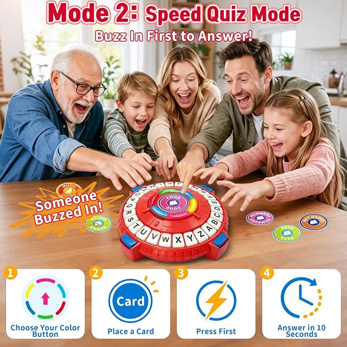 Family Board Game for Kids and Adults, Light-Sensing Word Game with 3 Modes | Fast-Paced 26-Letter Game with Timer for Family Game Nights and Parties, 40 Double-Sided Category Cards, 2–6 Players, Ages 8+