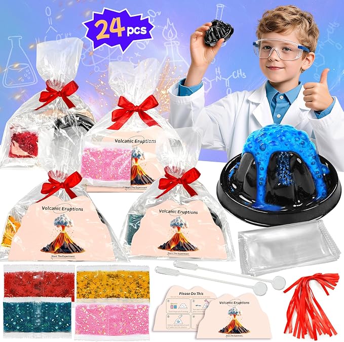 rifamee 24Pcs Volcano Eruption Science Kit Party Favor Experiments Gifts for 4-6 8-12 Age Boys and Girls Valentine's Day Christmas (Volcano 2, One Size)