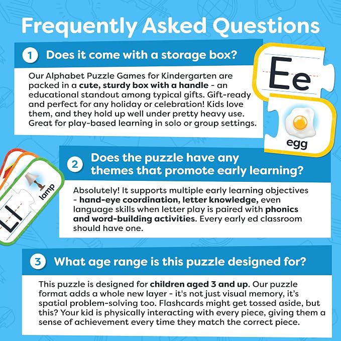 Alphabet Puzzle Games for Kindergarten - 26 Pairs Self-Correcting ABC Puzzles for Kids Ages 3-5 - ABC Puzzle Matching Game, Alphabet Puzzles Toddler Learning Toys - Preschool Classroom Must Haves