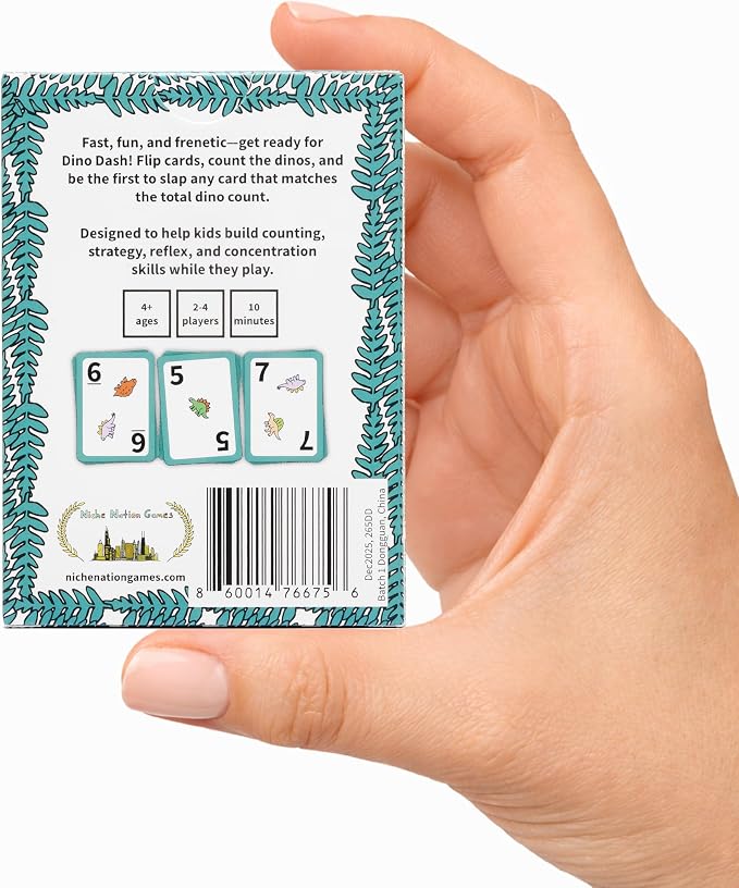 Award-Winning Kids Card Game Ages 4-6 | Fast-Paced Card-Slapping Game | Dino Dash Dinosaur Card Game | Quick-Counting Dino-Slapping Game Fast, Fun, and Frenetic | Brain Games for 2-4 Players