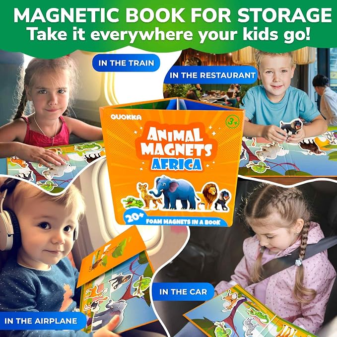 Travel Magnetic Puzzles for Toddlers 1-3 - 20+Pcs Toddler Puzzles Ages 2-4 | Africa Magnet Puzzles with Extra-Long Play Book - Strong Magnets for Car Activities - Travel Toys for Kids Ages 3-5