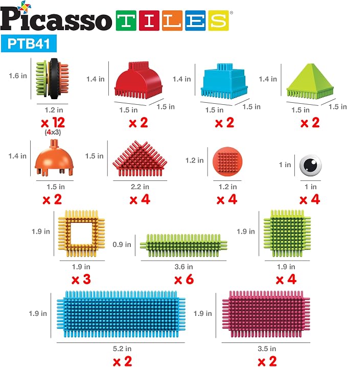 PicassoTiles Toys 41 piece Hedgehog Block Building Blocks Construction Toy Set w/IdeaBook Learning Playset None Magnetic STEM STEAM Educational Kit Child Brain Development Preschool Kindergarten PTB41