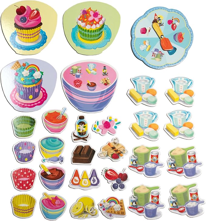 eeBoo: Cupcake Shaped Spinner Game - Animal & Baking Themed Game for Kids, Spin to Collect Ingredients, Preschool, Ages 3+, 2-4 Players