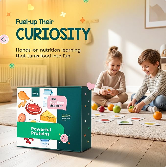 Baketivity Powerful Proteins Kids Nutrition Kit STEM Birthday Gift for Kids | Includes Recipes, Activity Booklet, and Protein-Themed Challenges an Educational Food Learning Kit for Homeschool Activities