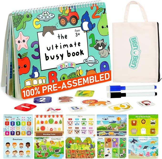 BenBen Busy Book for Toddlers 3-5, Pre-Assembled, 30 Pages, Airplane Toys | Preschool Learning Activities, Montessori Learning Toys, Educational Activity Book, Arts and Crafts for Kids, Birthday Gift