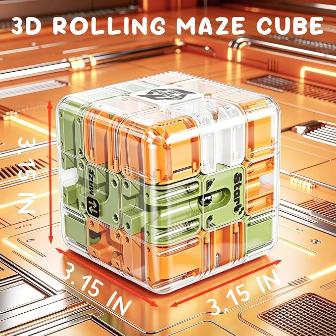 3D Maze Cube Toys for Adults Kids 5-8 8-12, Brain Teaser Fidget Sensory Toy, Magic Game Gifts for Boys Girls Birthday Easter Christmas Stocking Stuffers, Educational STEM Learning Puzzle