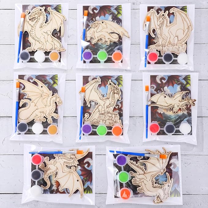Saypacck 24 Pcs Party Favors Wooden Painting Craft Kits Birthday Party Supplies with Organza Bag for Goodie Bags Fillers Adult Thank You Gifts(Dragon)