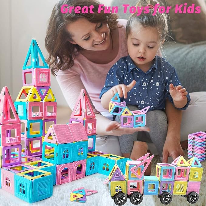 Tolnetr 124PCS Magnetic Tiles Toys for 3 4 5 6 7 8+Year Old Boys Girls | Magnetic Blocks Building Macaron Castle Set for STEM Creativity Educational Toys for Kids Age 3-6 Christmas Birthday Gifts