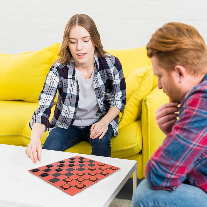 Checkers Replacement Pieces – Set of 24 Interlocking Red & Black Game Pieces – Durable Plastic Stackable Checkers for Replacement or DIY Boards – Includes 12 Red & 12 Black