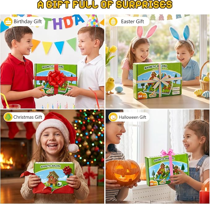 150PCS Magnetic Blocks, Magnetic Building Blocks, 0.78in Magnetic Building | STEM Game Stacking Toys for Kids, Birthday Gifts for Boys and Girls Age 3+ Years Old