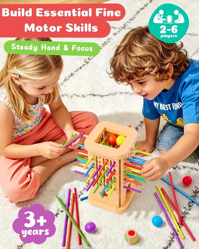 Montessori Wooden Board Game for Kids 3–8, Color Matching Fine Motor Toy | 36 colorful sticks, 3 play modes, fine motor skills & family fun — CPC-certified wood, safe ages 3–8, gift for boys girls