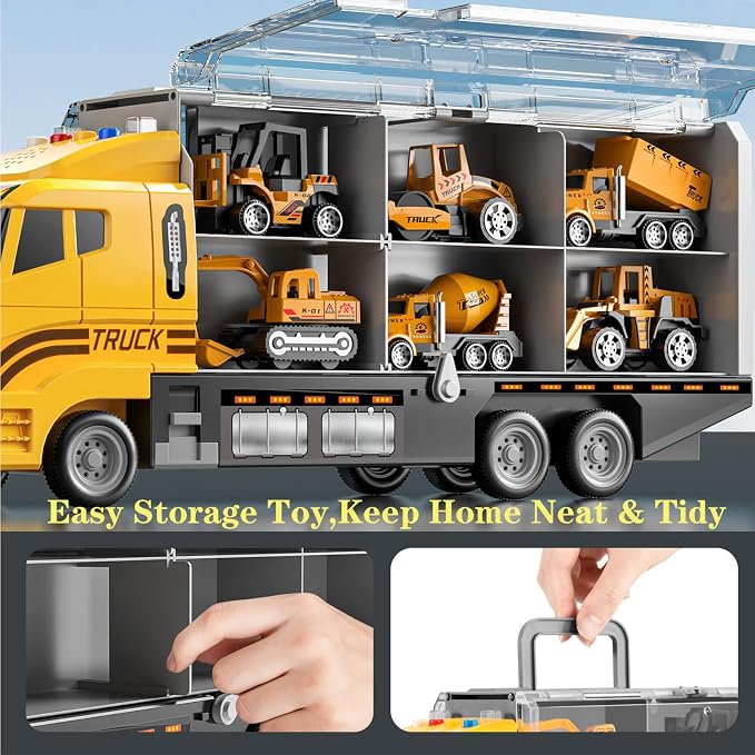 Toddler Boys Construction Truck Toy Set with Play Mat & Die-Cast Toy Cars | Toy Trucks for Boys Age 4-7, Construction Truck for Toddlers 3-5, Trucks for Kids Ages 4-8, Birthday & Christmas Gift for Boy