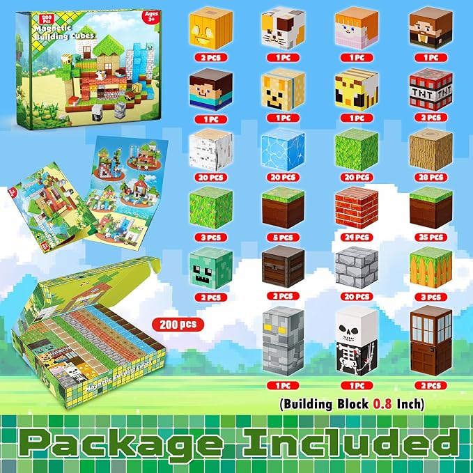 Magnetic Blocks-200PCS Magnetic Building Blocks, Magnets Cubes 2026 Upgraded Stacking Magnets for Kids Forest River Indoor Construction STEM Toys, Christmas Birthday Gifts for Boys & Girls Ages 3+