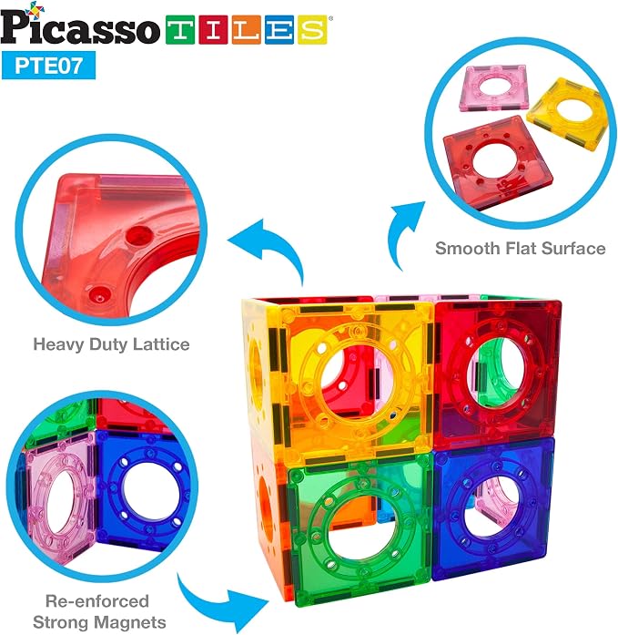PicassoTiles Magnetic Tiles for Marble Run Racetrack Square Joint Shape Building Block Construction Colorful STEM Toy Set Learning Kit Educational Magnet Playset for Toddler Boys & Girls Ages 3+