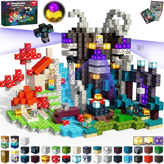 200 PCS Magnetic Blocks - Light Up Magnetic Building Blocks for Kids, Magnet Cubes Stacking for Boys Girls, STEM Montessori Sensory Toys Ages 3 4 5 6 7 8 9 10 11 12 13 Birthday Gifts