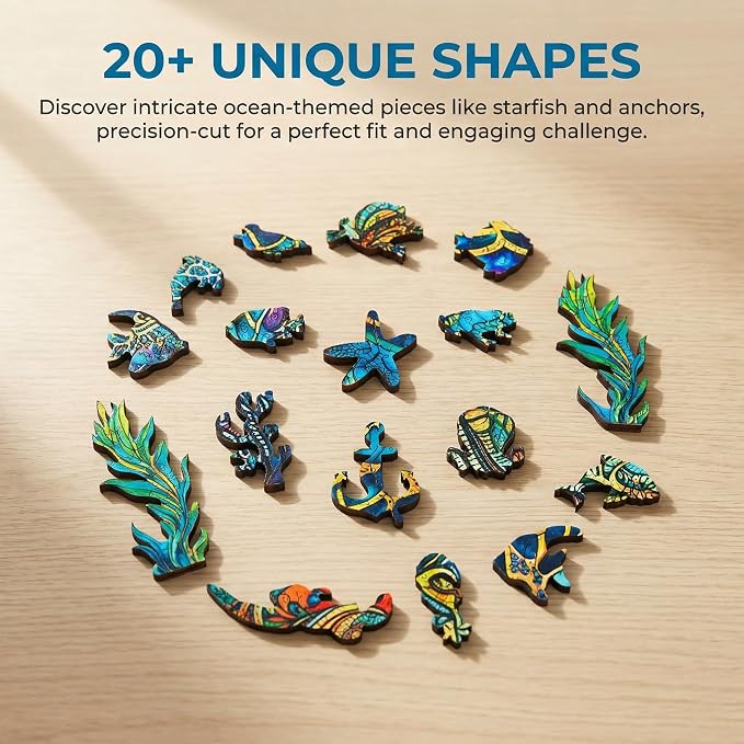 Mys Aurora Wooden Puzzles, Sea Turtle Jigsaw Puzzles 200 Pieces | FSC Certified 5MM Unique Shaped Wooden Puzzle for Adults and Kids, Birthday Gift Family Game 9.2 x 11.2 Inch