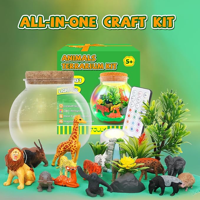 7july Animal Terrarium Crafts Kit for Kids-LED Night Light Up & Remote Birthday Gifts Toys for Girls Ages5 6 7 8 9 10 Year Old