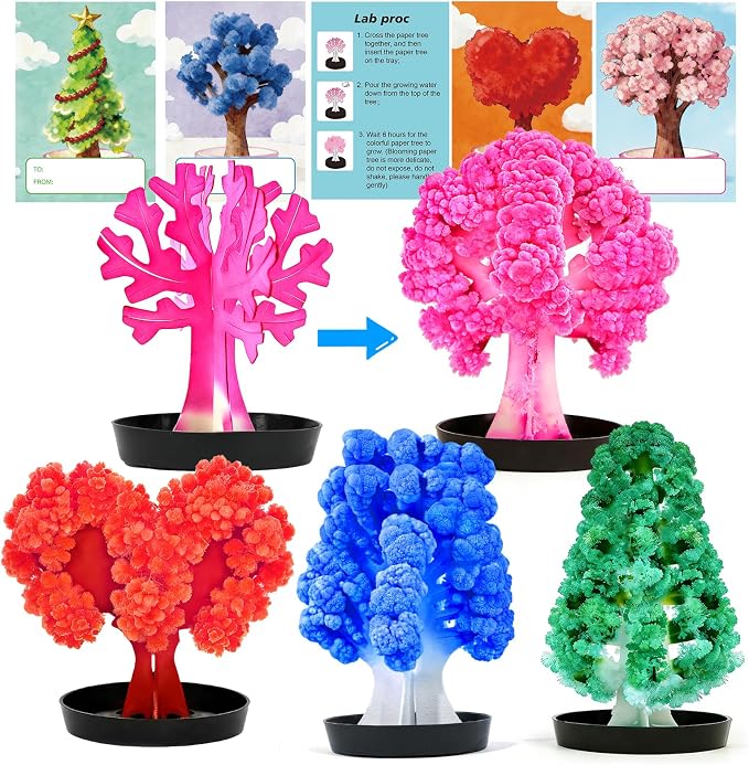 24 Pcs Growing Crystal Trees Bulk with Cards for Kids STEM Science Experiment Kit Party Favors Classroom Prizes Goodie Bags Stuffers Gifts Exchange for Boys and Girls