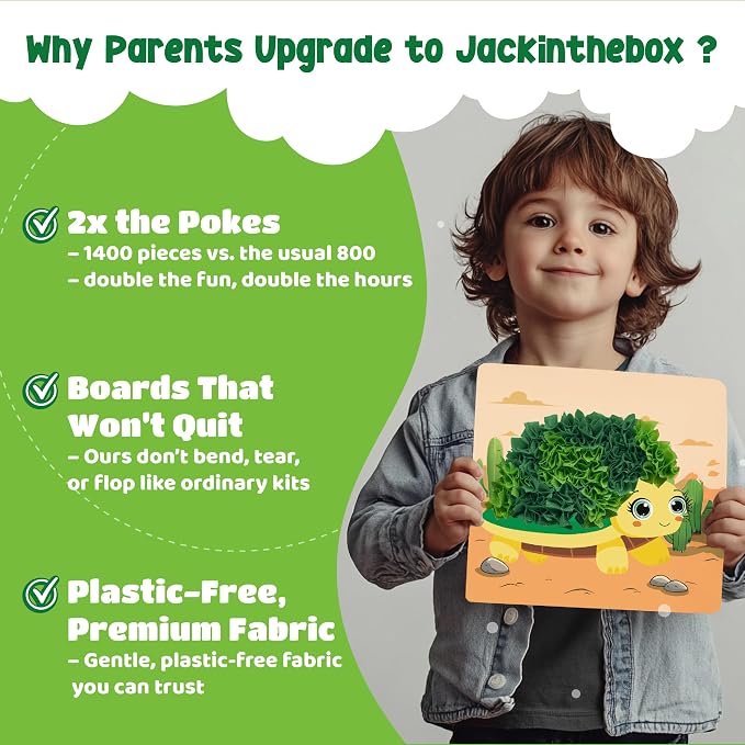 jackinthebox Poke Art Animals Crafts Kits for Kids, Boys & Girls, Ages 4-8 | 1400 fabric pieces, gift, travel activities & toys, essentials, projects for toddlers, 3 4 5 6 7 8 year old, flower pressing
